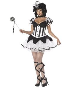Black and White Deluxe Evil Jester Kings Delight Ladies Halloween Medieval Fancy Dress Costume